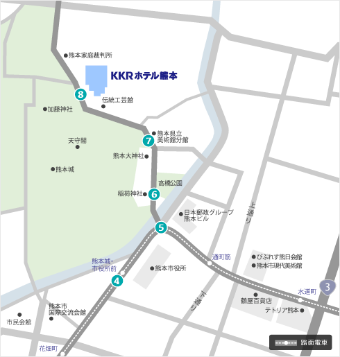 JR熊本駅からの道順